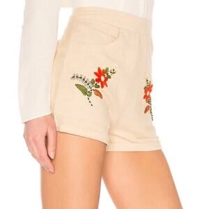 NWT Tularosa Penelope high-waisted embroidered shorts Cotton Linen Tan Medium
